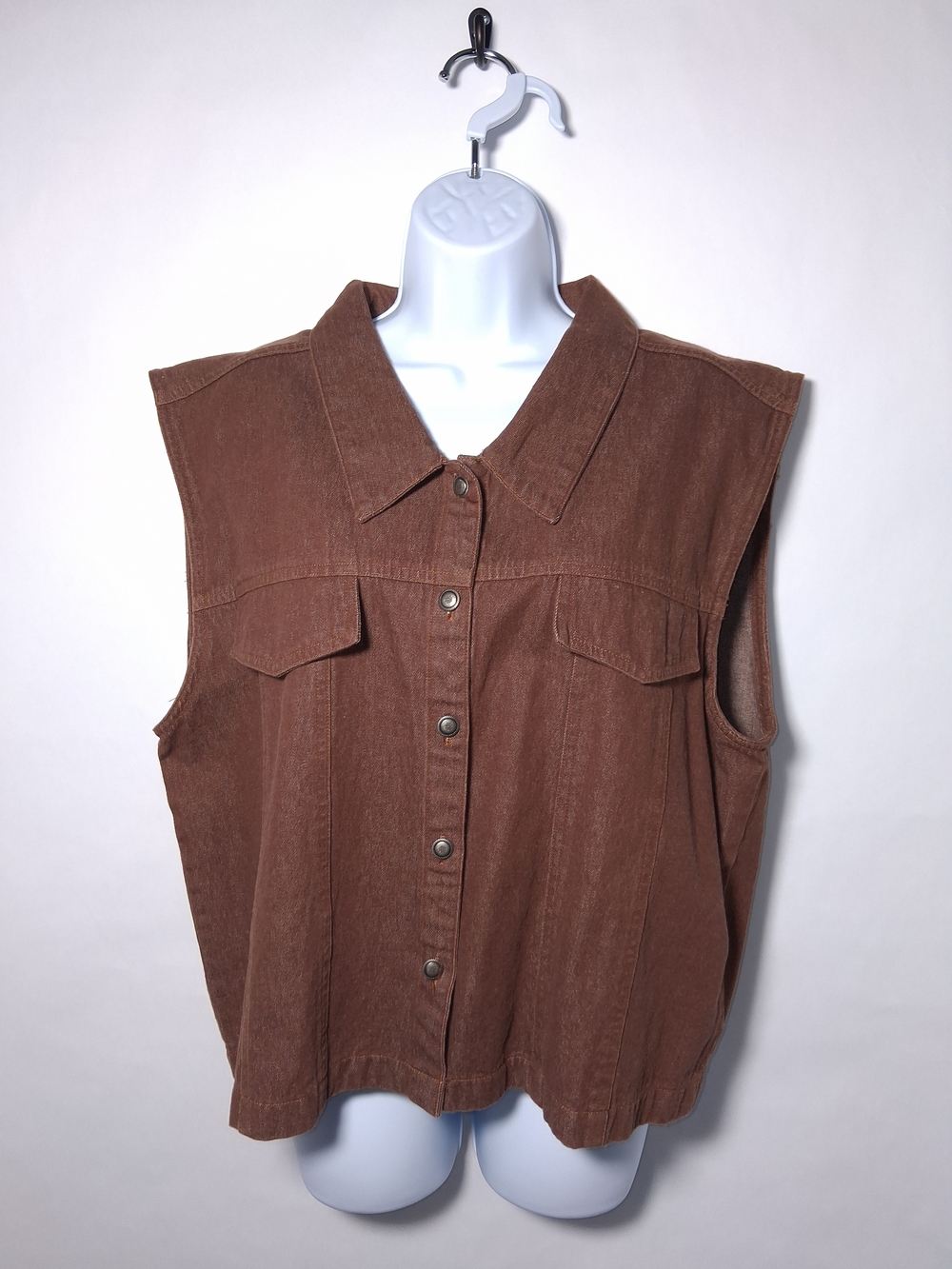 Sleeveless Button-Front Brown Shirt Vest Size 2 XL - Picture 2 of 8